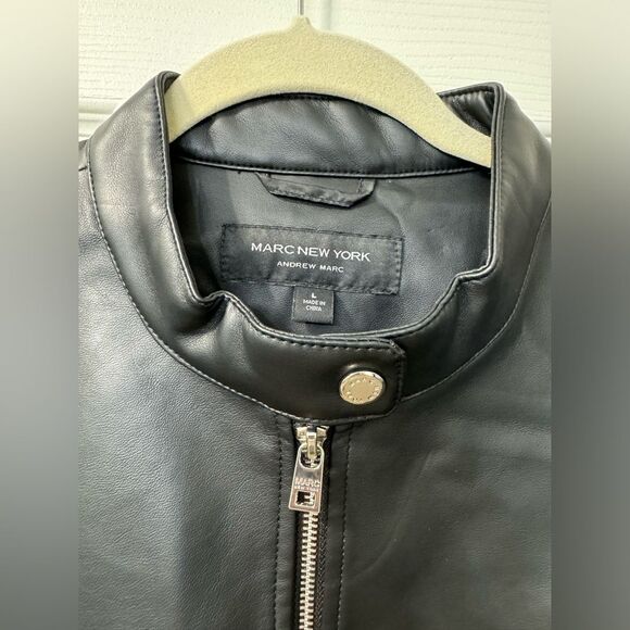 New Marc New York by Andrew Marc Faux Leather Black Bomber Jacket Women’s Sz L - Picture 2 of 11